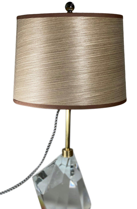 Wood Veneer Lamp Shade; Chocolate Brown Tape Trim - 10” X 11” X 8”