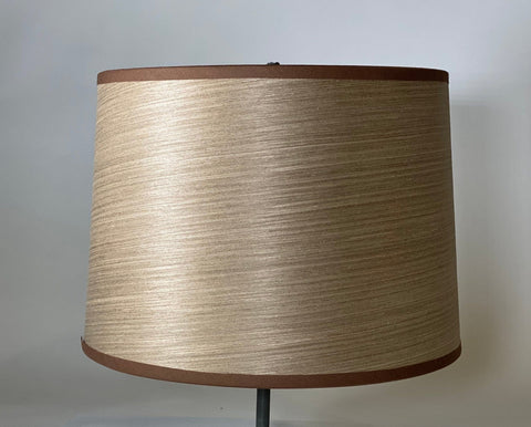 Wood Veneer Lamp Shade; Chocolate Brown Tape Trim - 10” X 11” X 8”