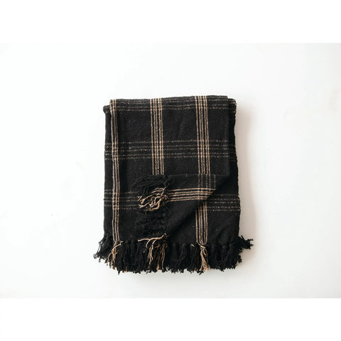 Contemporary Plaid Woven Fringe Throw
