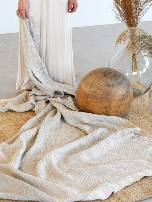 Waffle Bed Throw in Natural Sand
